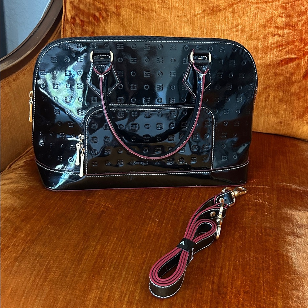 ARCADIA MADE IN ITALY PATENT LEATHER SATCHEL HAND BAG - Picture 6 of 9